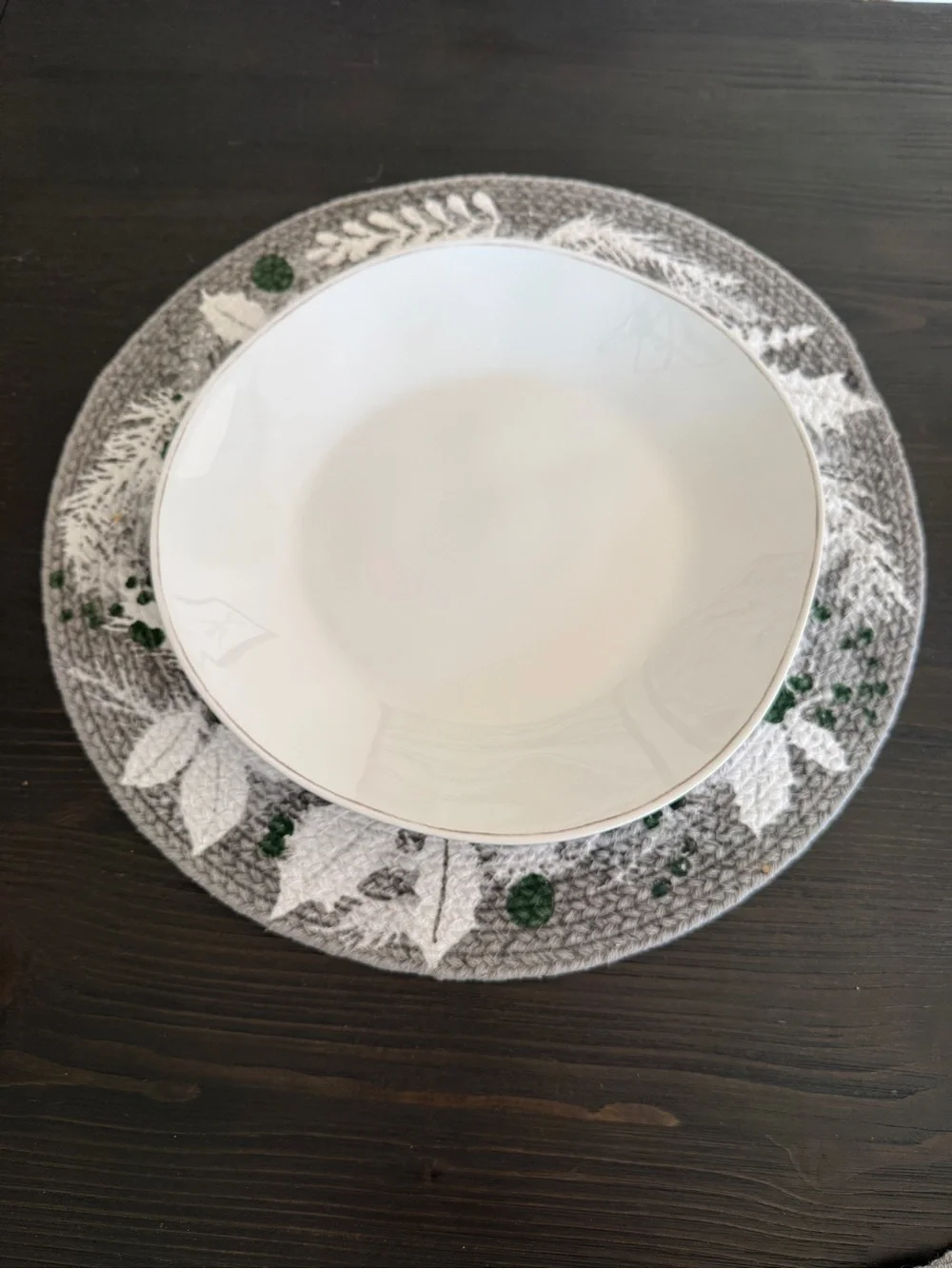 Set of 6 Braided Cotton Placemats - Gray Holly Leaf Winter Holiday